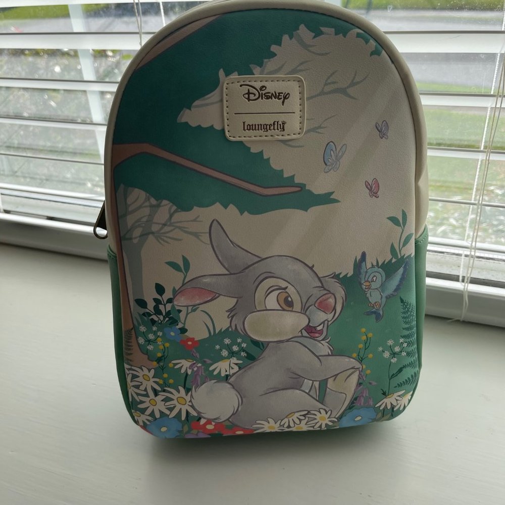 New Disney Loungefly Green and Ivory Thumper Bluebird Butterfly Forest Backpack